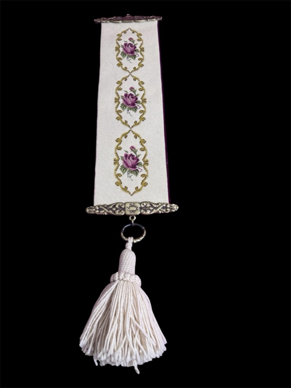 Vintage Needle Point Bell Pull Handmade 37”